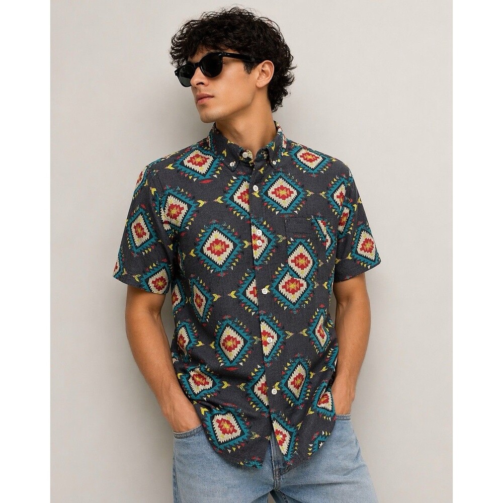 Massive Apparel Aztec Southwestern Shirt Men XXL Button Up Geometric Cotton